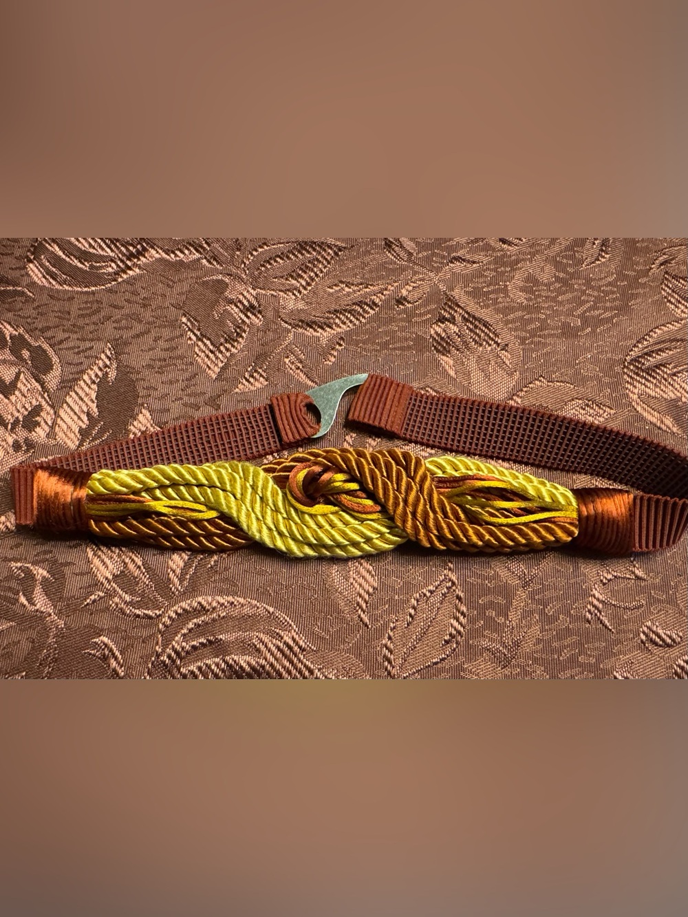 Vintage 80s Braided Rope Statement Belt Fall Colors Boho Infinity Knot Cinch S M